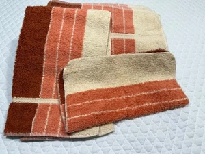 Martex VINTAGE MCM Mid Century Modern Bath Set of 3 Brown/Orange/Tan Stripe - Picture 1 of 8