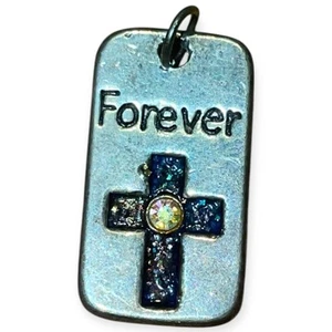 Forever Cross Glitzer Anhänger Aurora Borealis Strass Mitte klein silberfarben - Bild 1 von 5