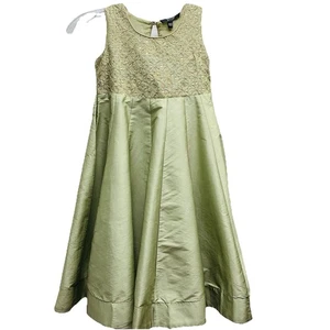 Girls Satin Green & Gold Embroidered Dress Gown Size 4 Forest Fairy Pageant Anna - Picture 1 of 11