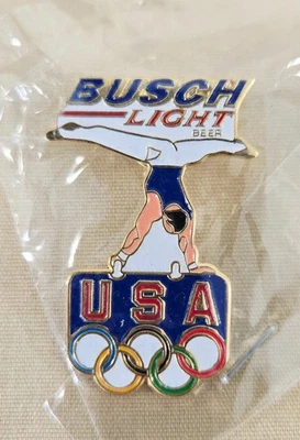 Busch Light Beer Lapel Pin Olympics Men Gymnastics Team USA Sponsor New & Sealed - Image 1 of 2