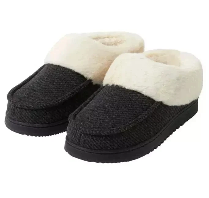 Dearfoams Women's Clog Slipper Black Faux Fur Memory Foam Total Comfort Sz M 7-8 - Image 1 of 4