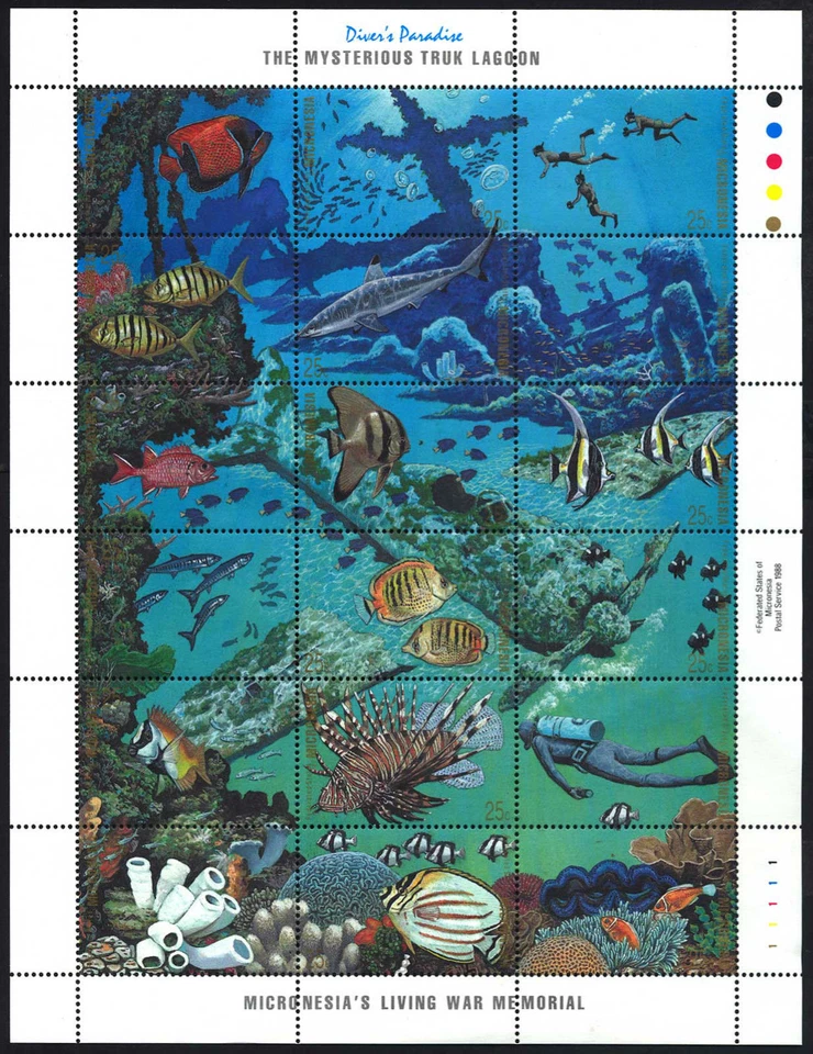 MICRONESIA 1988 Truk Lagoon Living War Memorial Sheet of 18 Stamps Scott 71 MNH - Image 1 of 1