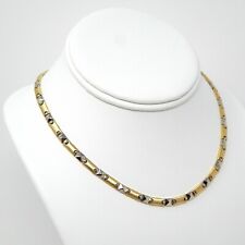 18 kt Yellow & White Gold Flexible Bar Link Choker Necklace 15 1/2" A5508