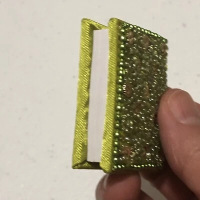 Vintage Miniature Dollhouse Notebook Beaded Fabric Cover Green Handmade India - Image 1 of 4
