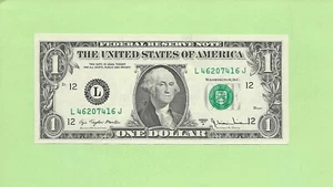 1977A... UNCIRC $1 L 4620 7416 J... 1977A $1 L-J BONITO BILLETE FRANCO - Imagen 1 de 2
