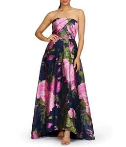 $398 New Kay Unger Holly Floral Print Strapless Gown In Azalea Pink. Size 4 - Picture 1 of 8