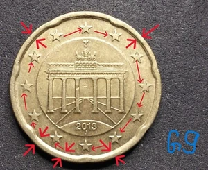 Alemania, 20 céntimos de euro, 2013J con error Gran defecto sello de moneda muy raro Peso 5,82 g - Imagen 1 de 2