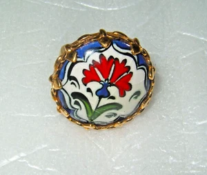 Vintage Beautiful Colorful Red Tulip Flowers AV Turkey Porcelain Ring - Picture 1 of 5