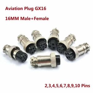Aviation Plug 2,3,4,5,6,7,8,9,10 Pins GX16 Male+Female Socket 16mm Chassis Mic - Picture 1 of 3