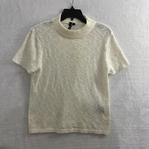 Knot Sister Sweater Top Woman Medium Solid Beige Short Sleeve Mock Neck Pullover - Picture 1 of 10
