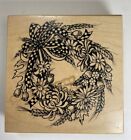 PSX Wreath Flowers Wheat Ribbon Large 1995 Rubber Stamp K1555
