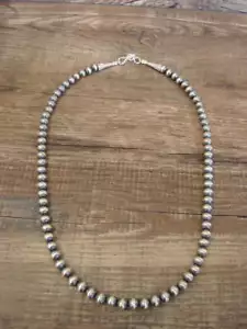 Native American Hand Strung Round Navajo Pearl 16" Necklace by I. John - Picture 1 of 5