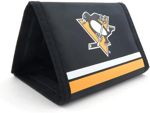 PITTSBURGH PENGUINS MENS BLACK NYLON TRIFOLD WALLET Cover