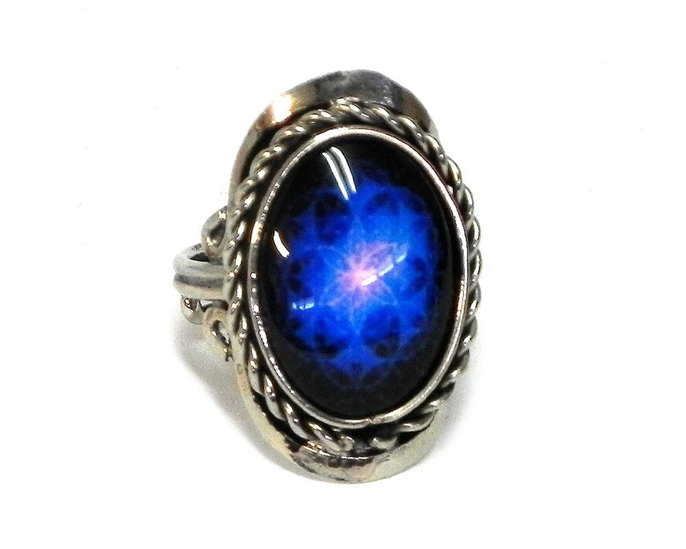 Cosmic Blue Mandala Silver Metal Adjustable Ring Trippy Psychedelic Art Jewelry Foto 1 de 1