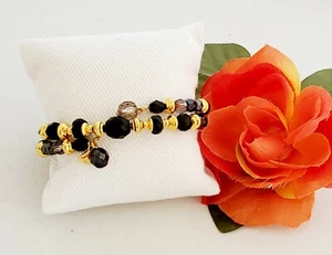 Vintage Signed Onyx Hematite Glass Beaded 16” GT Wrap Bracelet Marked OLCI - Picture 1 of 4