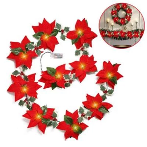 2m 10LED Christmas Poinsettia Flower Garland String Lights Home Xmas Decoration - Picture 1 of 12