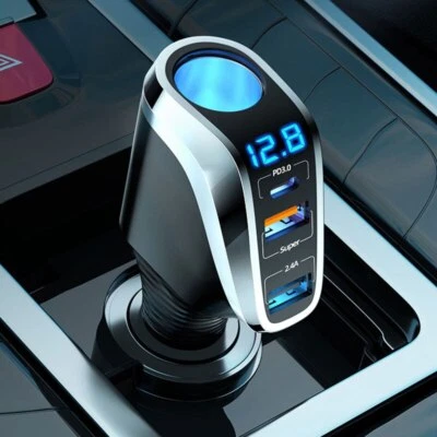 KFZ Auto Ladegerät Zigarettenanzünder Buchse Adapter Verteiler Netzteil 2x USB+C - Bild 1 von 4