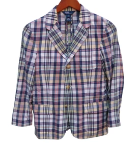 Polo Ralph Lauren Multi Color Patchwork Cotton Three Button Women Blazer SZ M - Picture 1 of 7