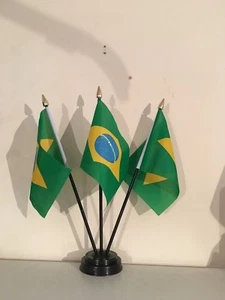 BRAZIL TABLE FLAG SET of 3 flags and base - Picture 1 of 1