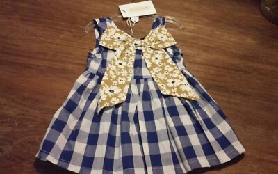 Vestido boutique estampado búfalo azul con lazo floral para niñas Foto 1 de 4