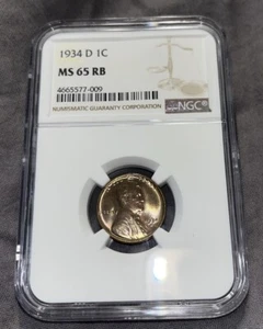 1934-D Lincoln Wheat Penny NGC MS65 RB - Picture 1 of 2