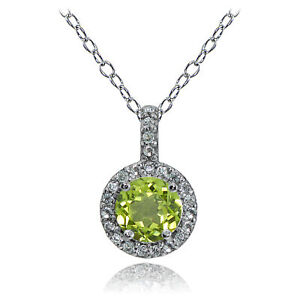 Sterling Silver Peridot and White Topaz Halo Necklace