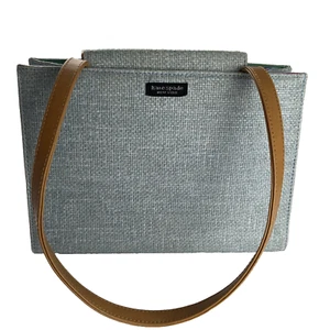 Bolso de Mano Kate Spade Vintage Azul Claro Tweed Doble Correa. Buen estado - Imagen 1 de 12