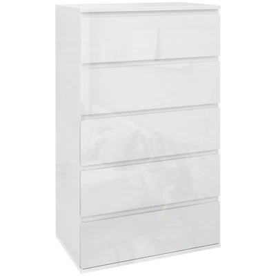 HOMCOM Bedroom Chest of Drawers, High Gloss 5 Drawers Dresser, White - Image 1 of 4