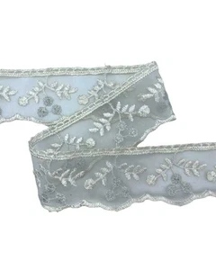 Passamaneria Pizzo Merletto Panna Organza Ricamo Lurex Alto Cm 5 BR-MAG-382 - Imagen 1 de 8