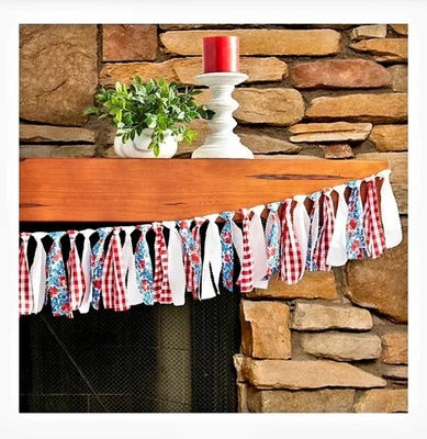 Pioneer Woman Gingham & Floral Tassel Garland 6 ft. Patriotic 4th July - Image 1 of 4
