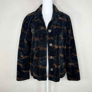 Coldwater Creek schwarz braun flauschig Kunstfell Boho Laufen Pferd Reitjacke - Bild 1 von 9