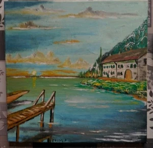 TABLEAU PEINTURE HUILE-Couché de soleil - DECOOL.P -SUR TOILE - Picture 1 of 3