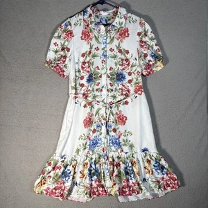 Camicia donna Julia Jordan taglia L bianca floreale orlo arricciato cravatta vita estate - Foto 1 di 14