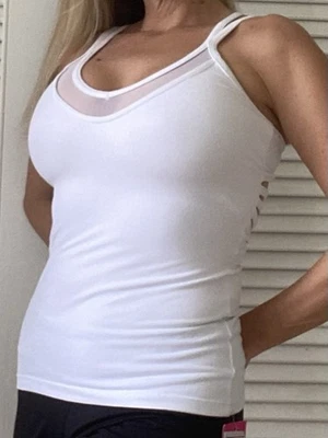 Bia Brazil White Tank Top Mesh Panel Built-In Bra Women’s - Image 1 of 4
