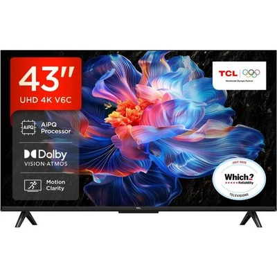 TCL 43V6C-UK 43 Inch LED 4K Ultra HD Smart TV Bluetooth WiFi - Image 1 of 4