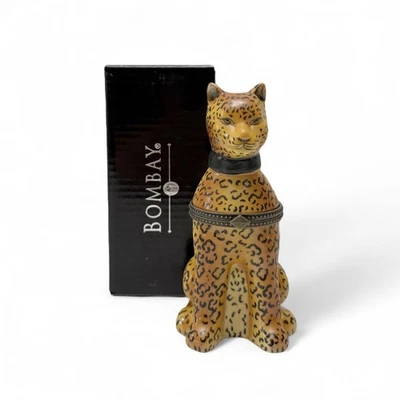 De colección Bombay Co. Cheetah Leopardo Gato Porcelana Bisagras Caja Vela Foto 1 de 4