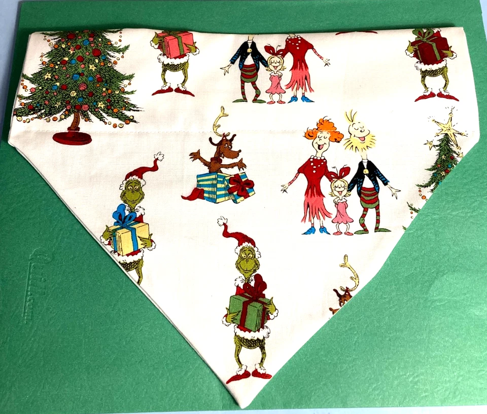 Over Collar SlideOn Pet Dog Cat Bandana Scarf  CHRISTMAS THE GRINCH  LARGE - Image 1 of 1