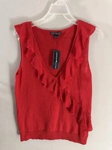 American Living Ruffle Tank Top Red Holiday Office Casual Sz Large Blouse  - Picture 1 of 7