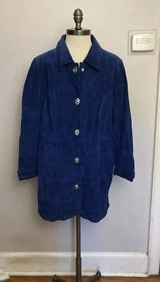 Синее замшевое пальто Dennis Basso размер 1x замшевое кожаное карман на пуговицах под ключ - Изображение 1 из 4