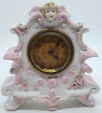 Antique 19ème siècle ANSONIA miniature porcelaine victorienne manteau étagère horloge
