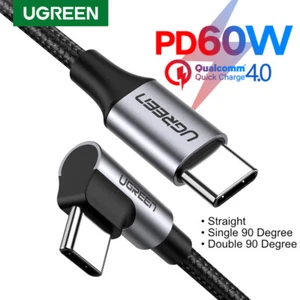 Ugreen Right Angle USB C to USB C Fast Charger Cable 60W PD 3A Charging - Picture 1 of 11