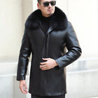 Genuine Leather Jacket Mens Mid Length Windbreaker Down Casual Thicken Sheepskin