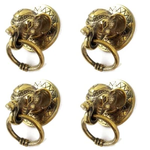 4 ELEPHANT handle KNOB polished 100%Brass PULL ring  knob kitchen 2 1/4" heavy - Picture 1 of 6