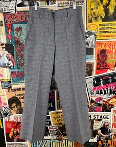 Pantalón Pantalón a Cuadros Pata de Gallo Frente Plano Gris Azul Claro Años 70 De Colección 30x27 - Imagen 1 de 12