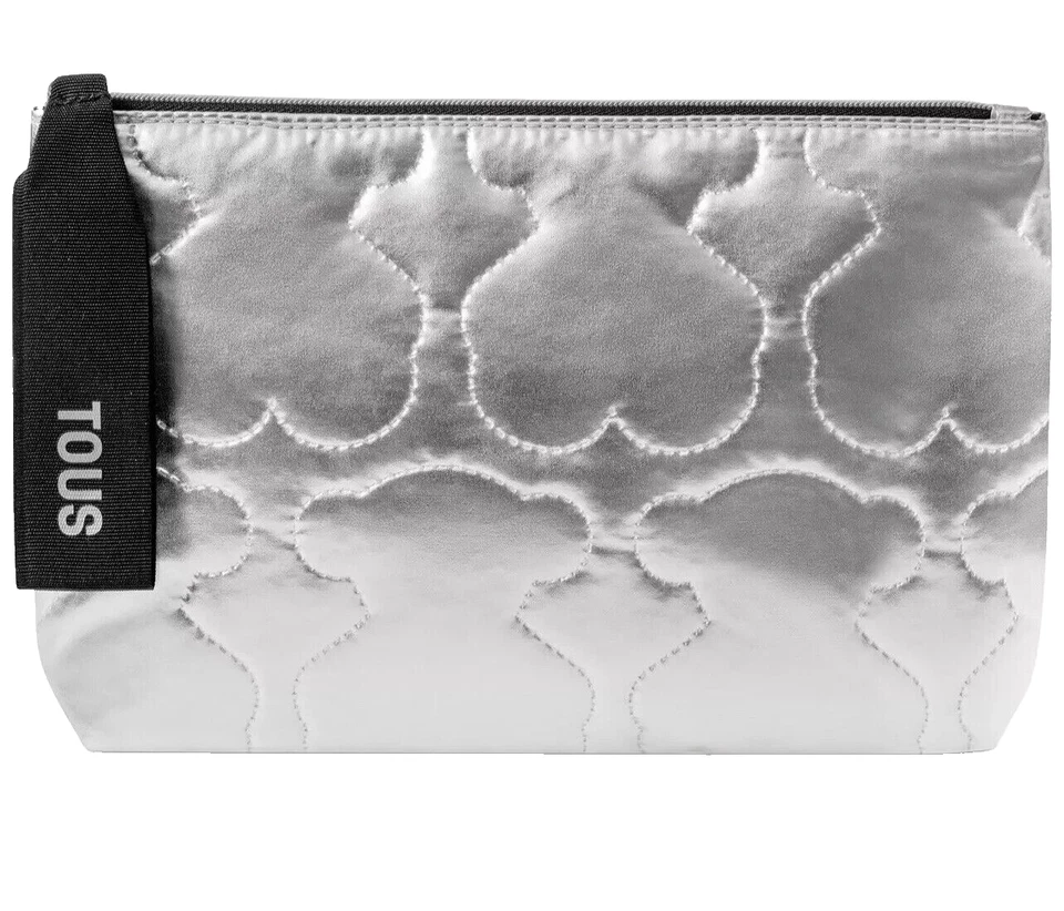 TOUS VANITY CASE COSMETIC BAG BNWT METALLIC SILVER LOGO BEAR  Travel Toiletries - Image 1 of 1