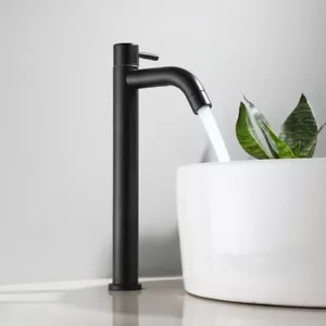 Rubinetto bagno alto acciaio inox lavabo lavandino rubinetto acqua fredda nero - Foto 1 di 7