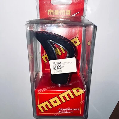 MOMO Italy Shift Knob A02-514-1-R 35846 Black Leather w/Red Stitch, Chrome Inset Foto 1 de 4