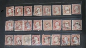 Francobolli Stati Uniti Scott #26 tre centesimi Washington usati vari annullamenti lotto 24 oggetti - Foto 1 di 2