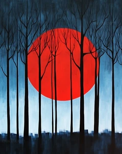 Trees Red Moon Art Print "Silent Sun" Modern 8x10 Photo Modern Artwork / Signed - Picture 1 of 2