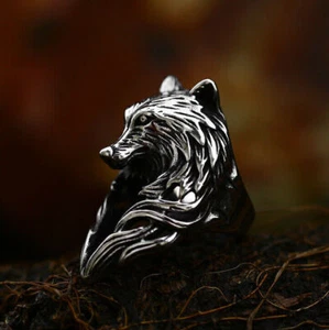 Vintage Loyal Wolf Watcher Ring Stainless Steel Viking Direwolf Biker Punk Ring - Picture 1 of 3